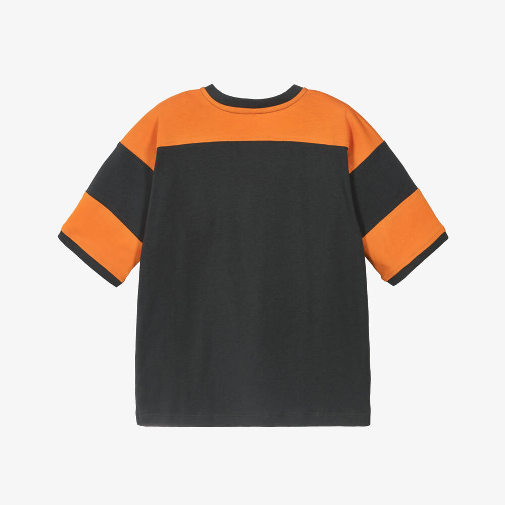 Mini Rodini-تيشيرت بطبعة كرة قدم لون رمادي وبرتقالي للأولاد | Childrensalon