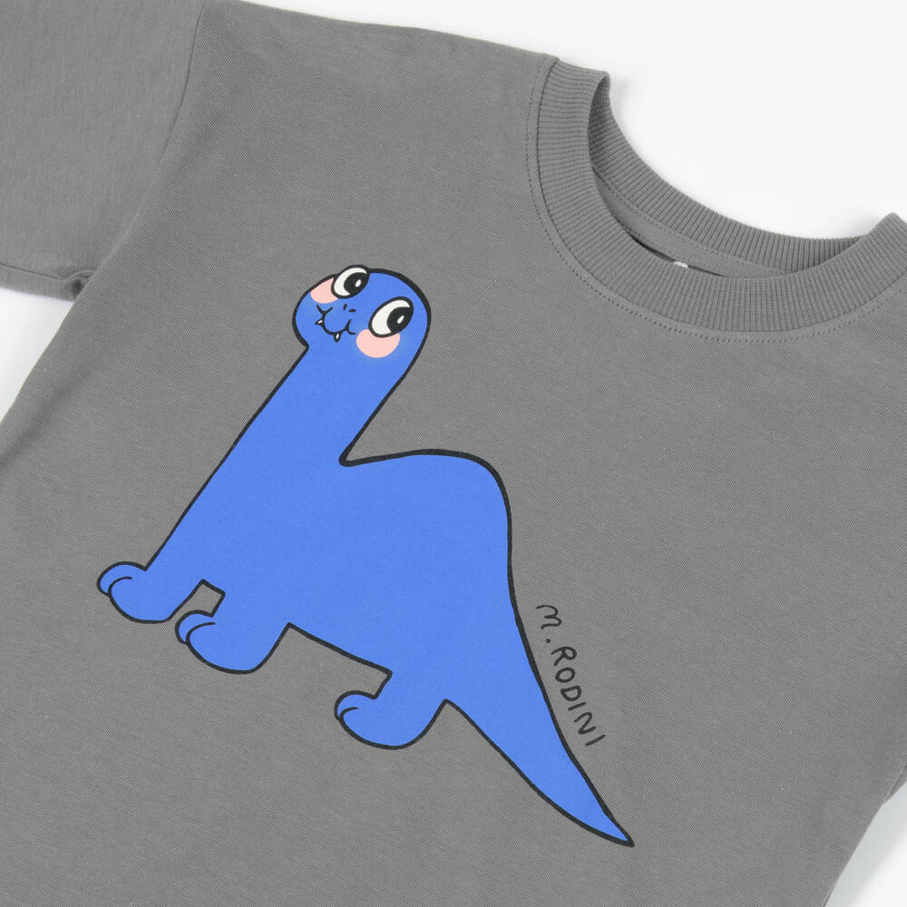 Mini Rodini-Boys Grey Organic Cotton Dinosaur T-Shirt | Childrensalon