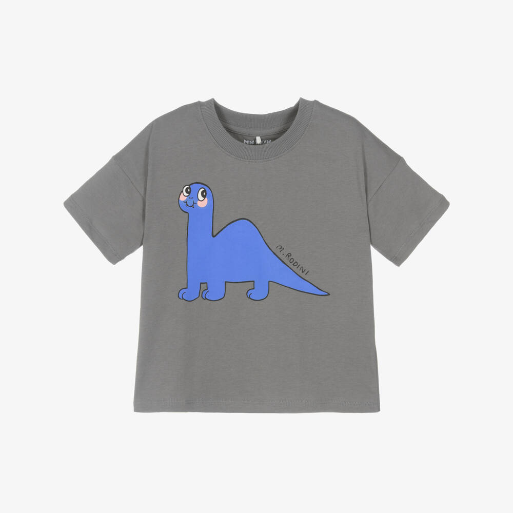 Mini Rodini-Boys Grey Organic Cotton Dinosaur T-Shirt | Childrensalon
