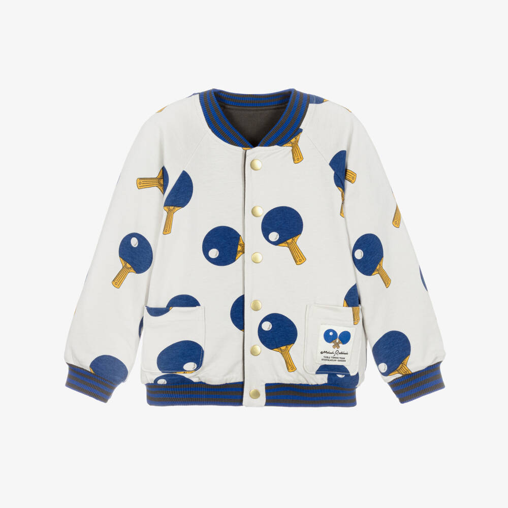Mini Rodini-Boys Grey Reversible Jacket with Table Tennis Print | Childrensalon