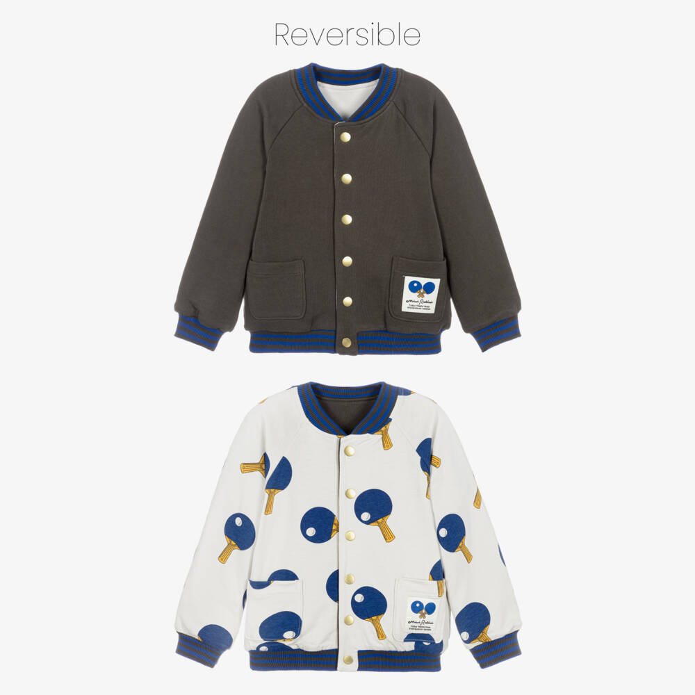 Mini Rodini-Boys Grey Reversible Jacket with Table Tennis Print | Childrensalon