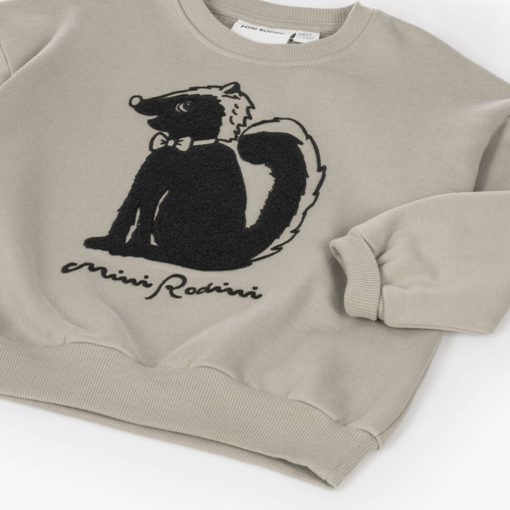 Mini Rodini-Boys Grey Skunk Sweatshirt in Organic Cotton | Childrensalon