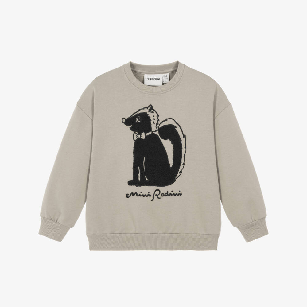 Mini Rodini-Boys Grey Skunk Sweatshirt in Organic Cotton | Childrensalon