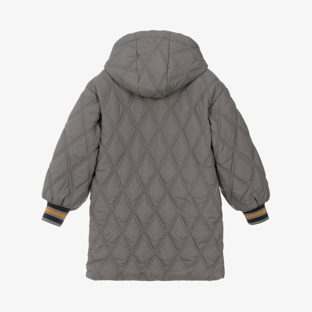 Mini Rodini-Boys Grey Water-Repellent Quilted Parka Coat | Childrensalon