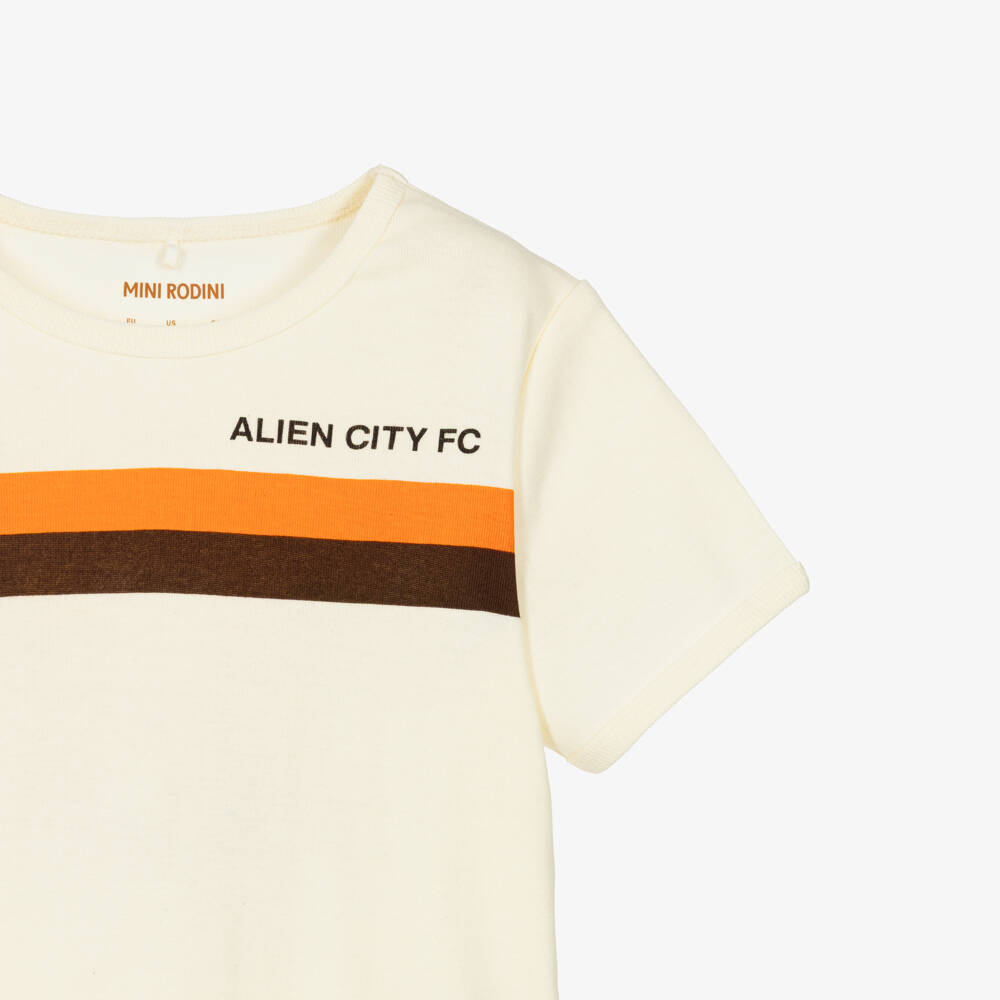 Mini Rodini-Boys Ivory Alien City FC T-Shirt | Childrensalon