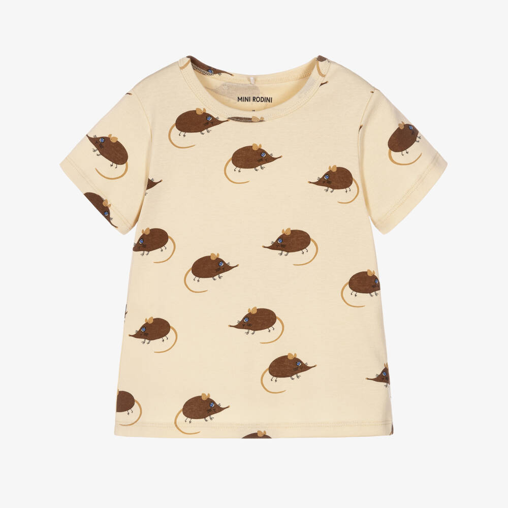 Mini Rodini-Boys Ivory & Beige Elephant Shrew T-Shirt | Childrensalon