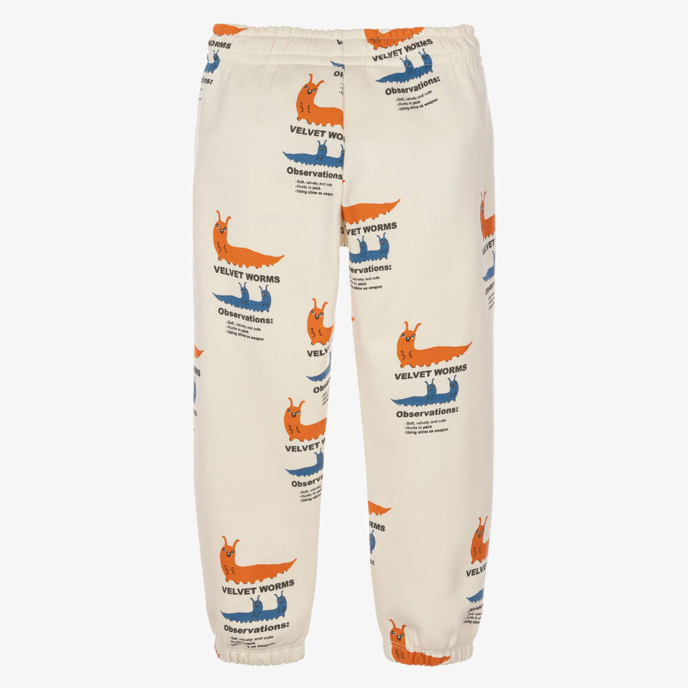 Mini Rodini-Boys Ivory Cotton Joggers with Worm Graphics | Childrensalon