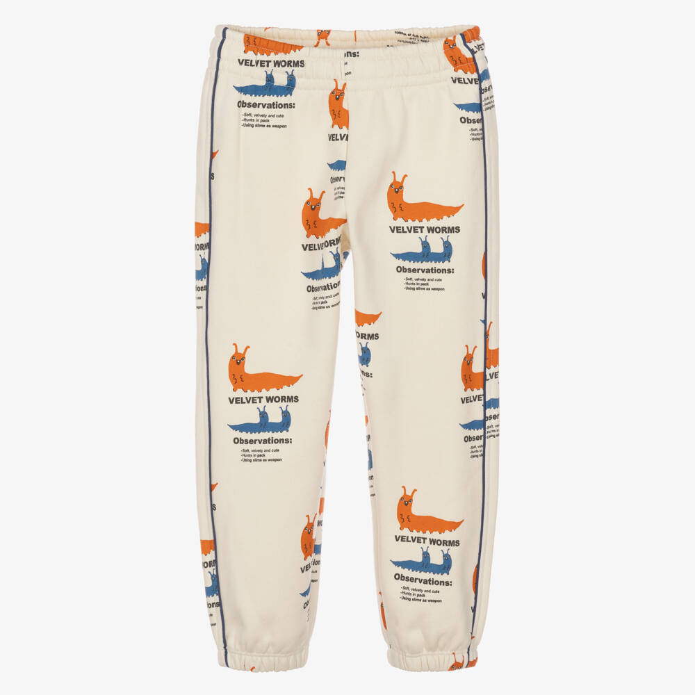 Mini Rodini-Boys Ivory Cotton Joggers with Worm Graphics | Childrensalon