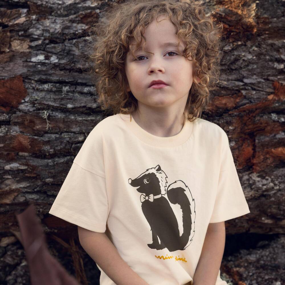 Mini Rodini-Boys Ivory Cotton Skunk Print T-Shirt | Childrensalon