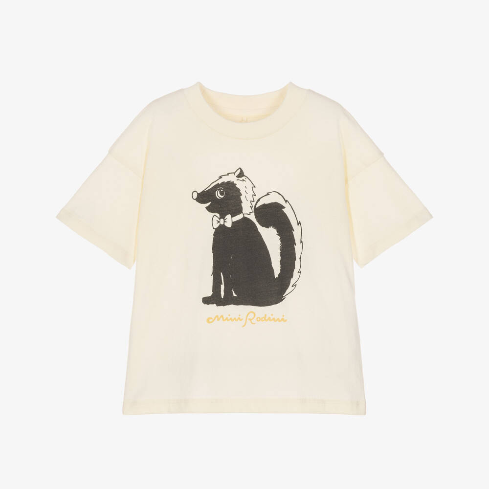 Mini Rodini-Boys Ivory Cotton Skunk Print T-Shirt | Childrensalon