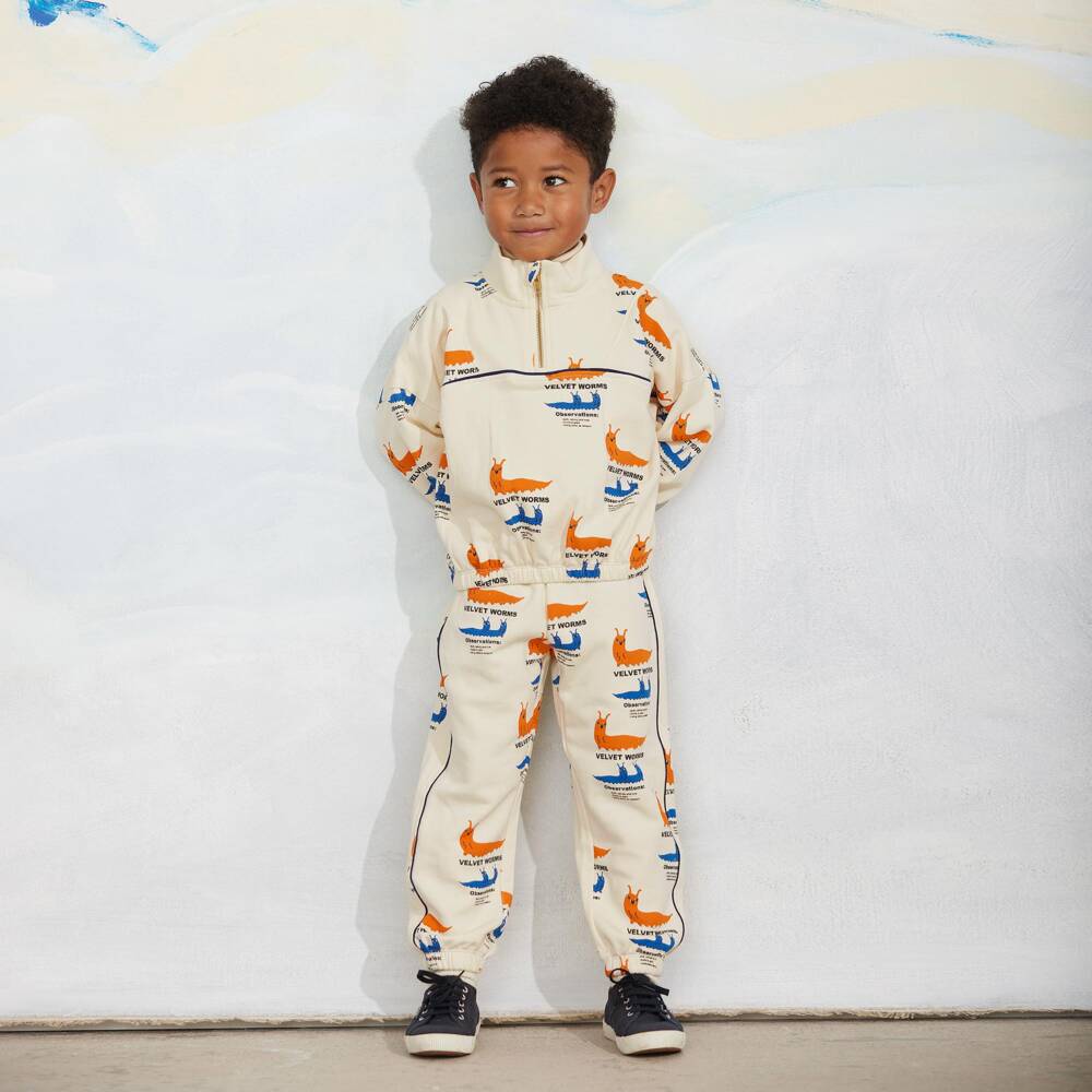 Mini Rodini-Boys Ivory Cotton Sweatshirt with Worm Graphics | Childrensalon
