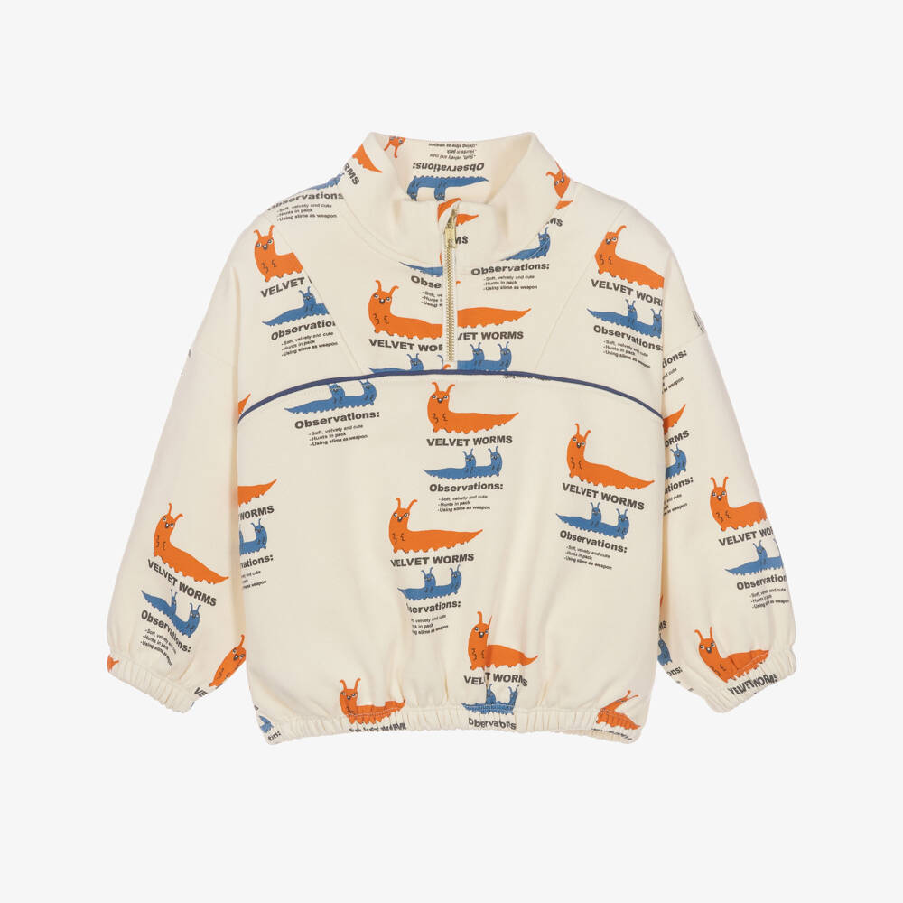 Mini Rodini-Boys Ivory Cotton Sweatshirt with Worm Graphics | Childrensalon