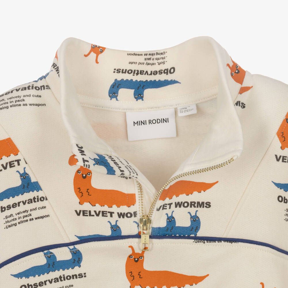 Mini Rodini-Boys Ivory Cotton Sweatshirt with Worm Graphics | Childrensalon