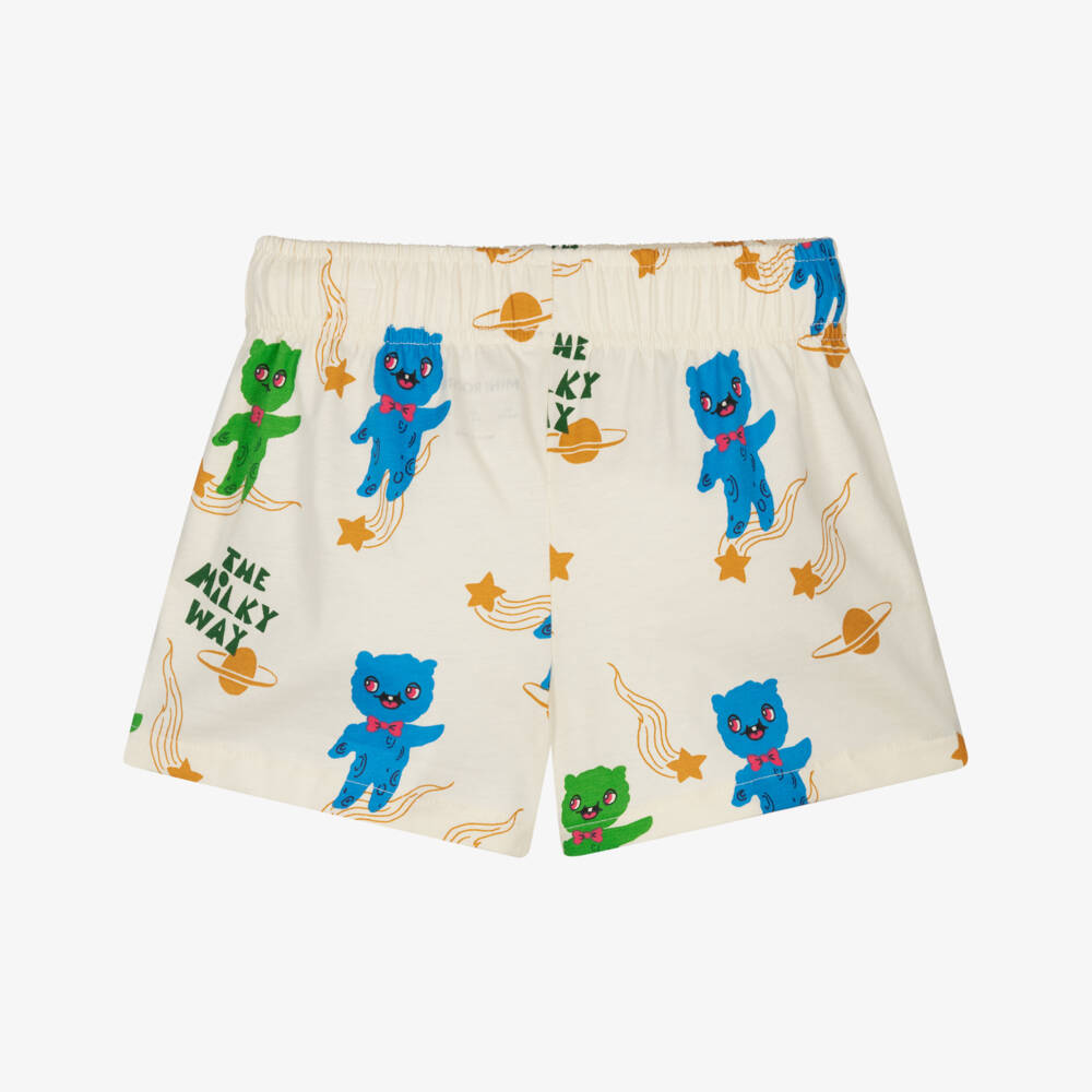 Mini Rodini-Boys Ivory Organic Cotton Alien Print Shorts | Childrensalon