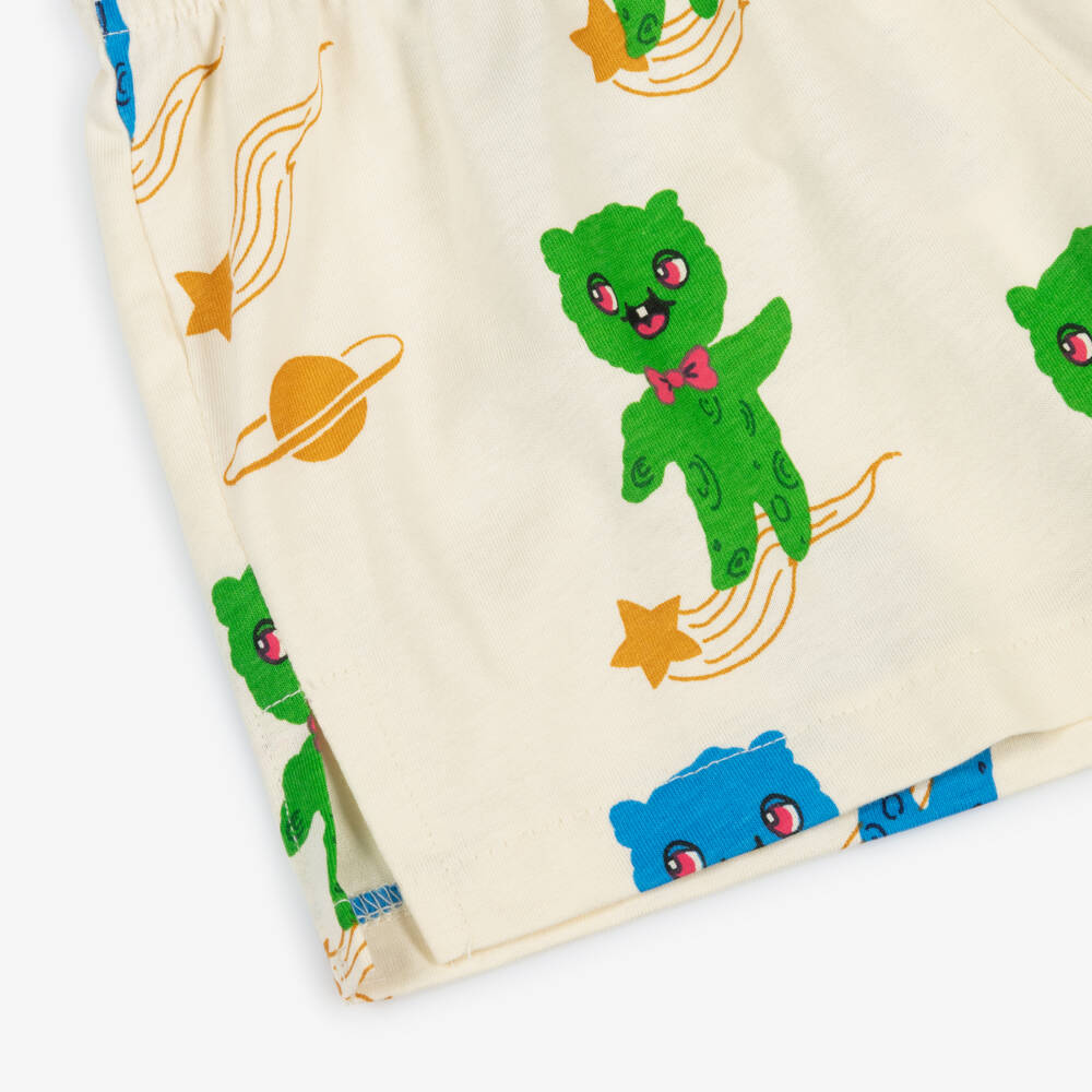 Mini Rodini-Boys Ivory Organic Cotton Alien Print Shorts | Childrensalon