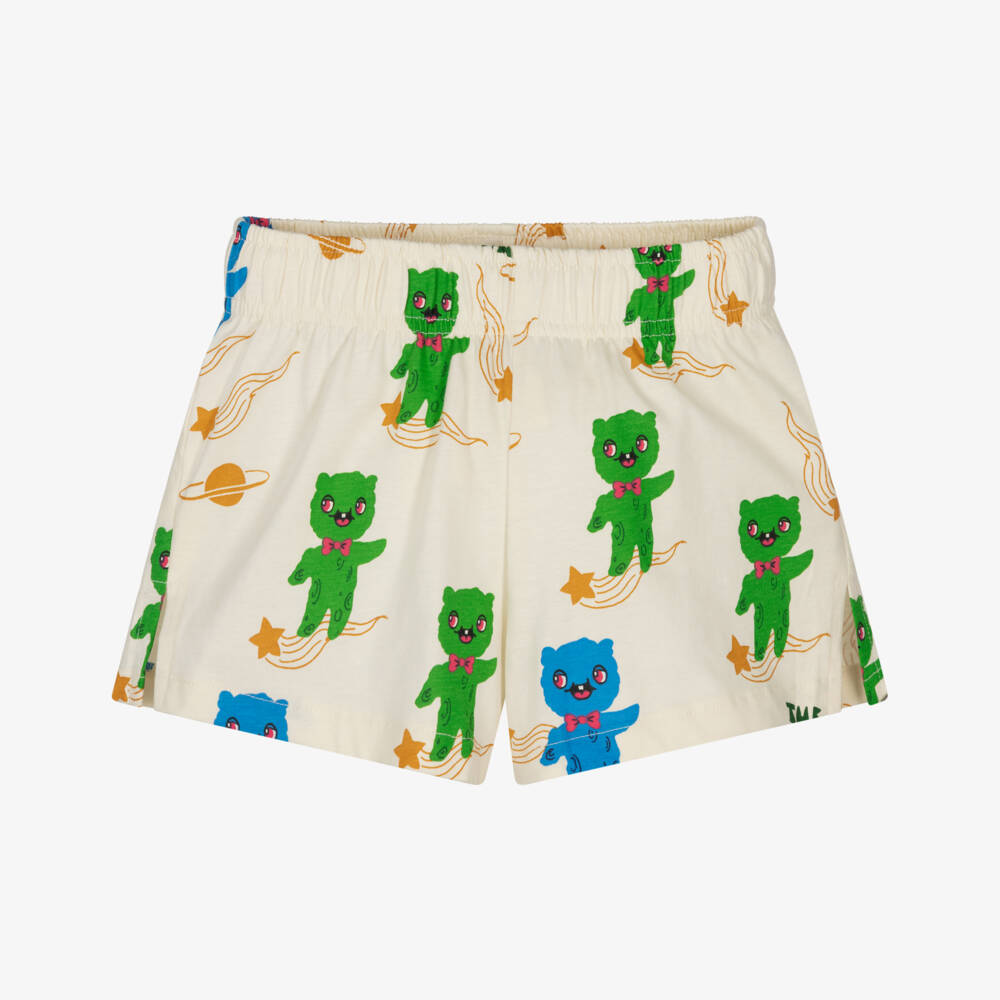 Mini Rodini-Boys Ivory Organic Cotton Alien Print Shorts | Childrensalon