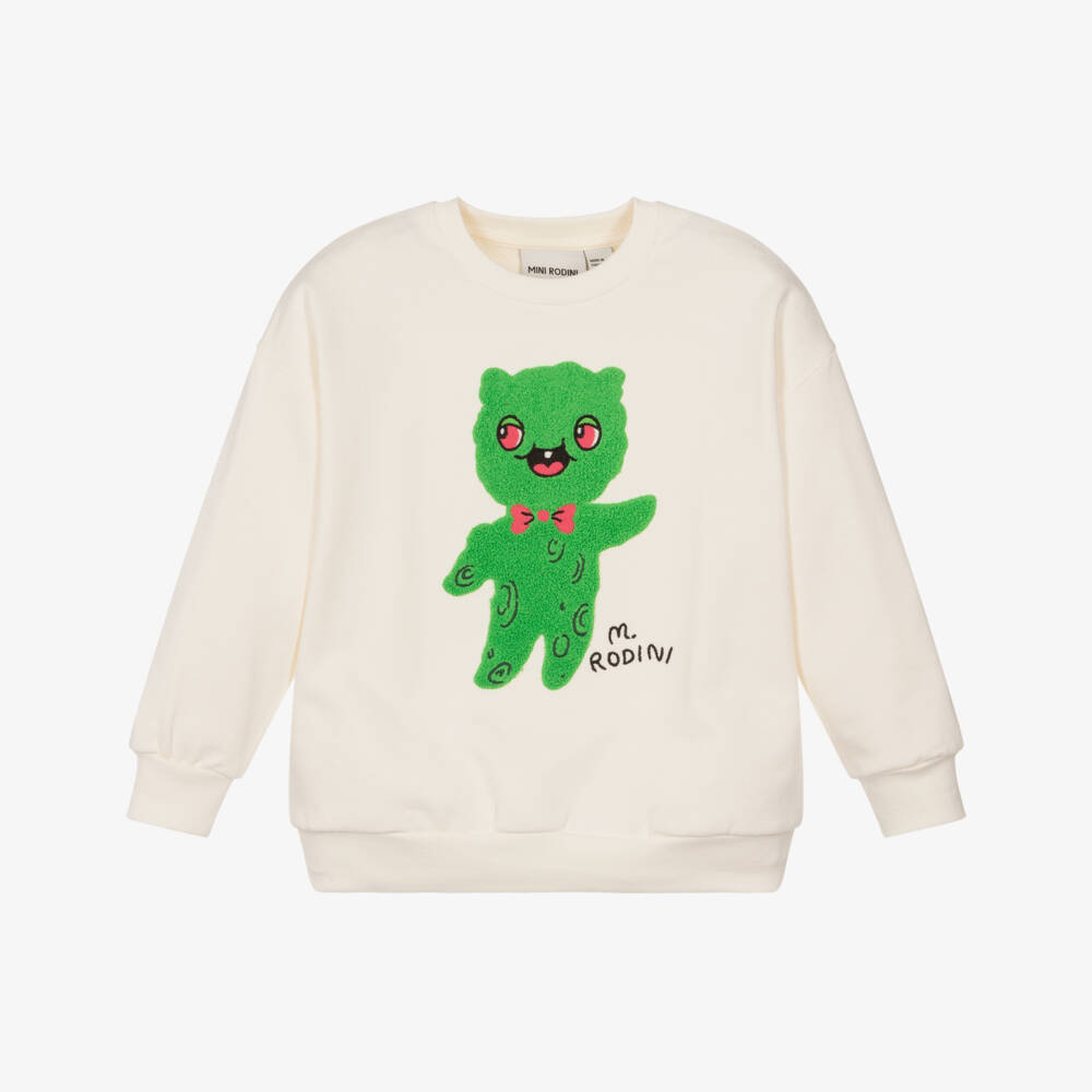 Mini Rodini-Boys Ivory Organic Cotton Bouclé Alien Sweatshirt | Childrensalon