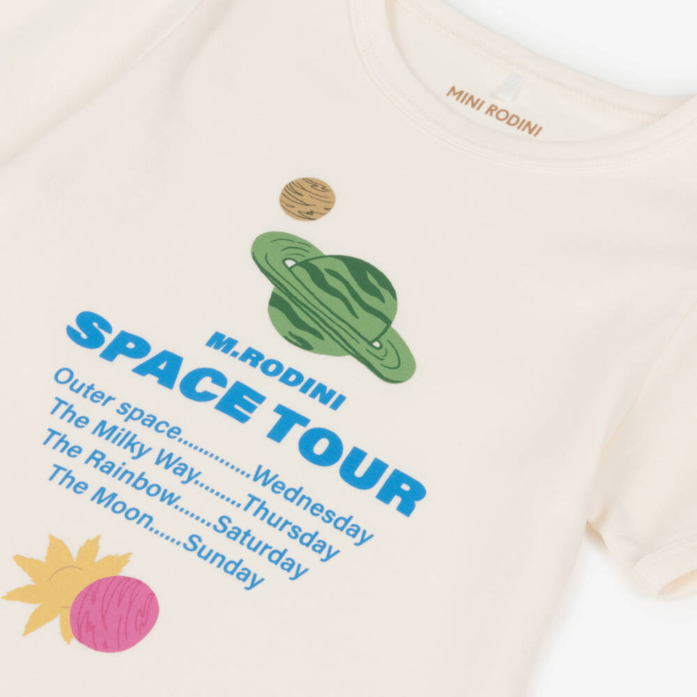 Mini Rodini-Boys Ivory Organic Cotton Space Tour T-Shirt | Childrensalon