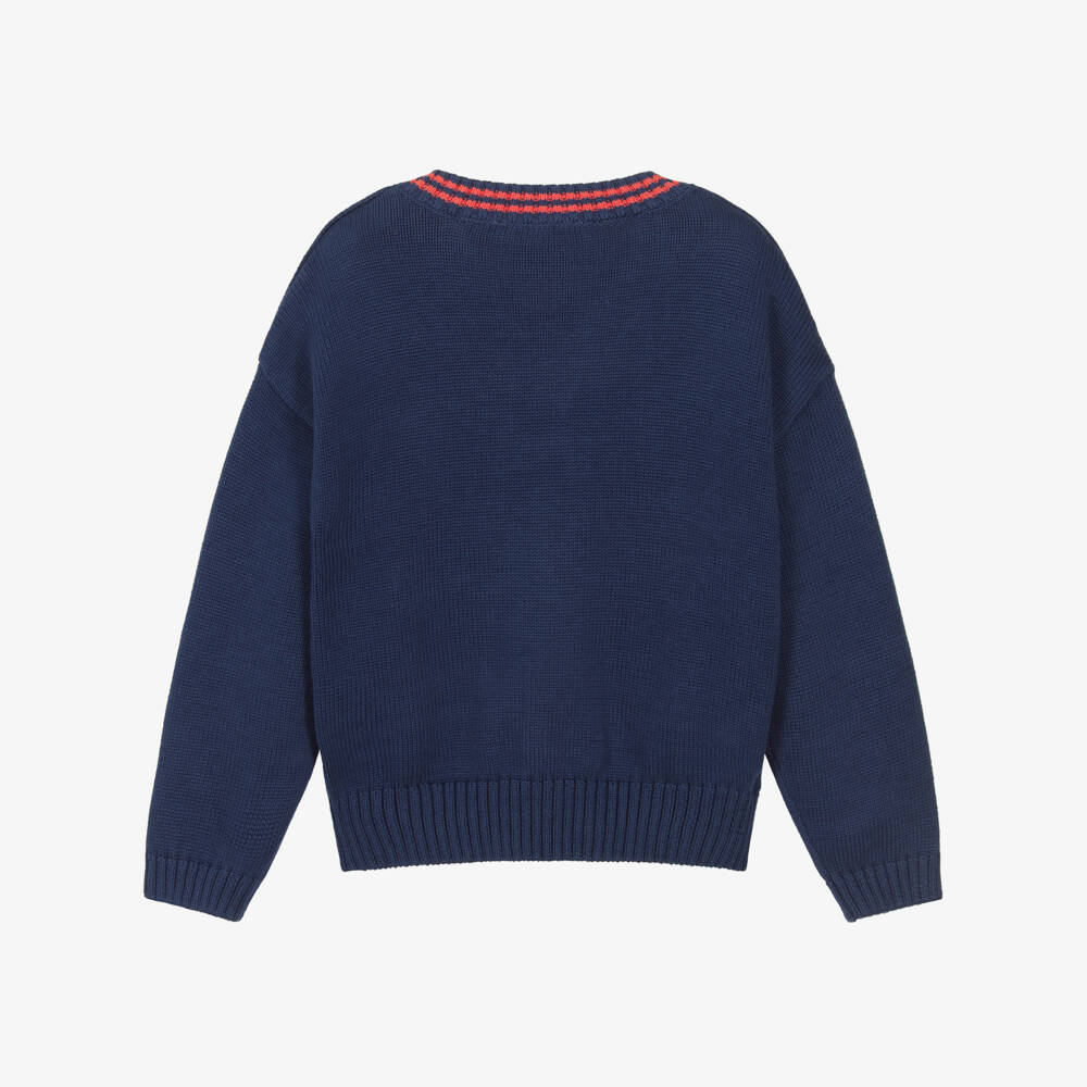 Mini Rodini-Boys Navy Blue Cotton Knit E.T. Sweater | Childrensalon