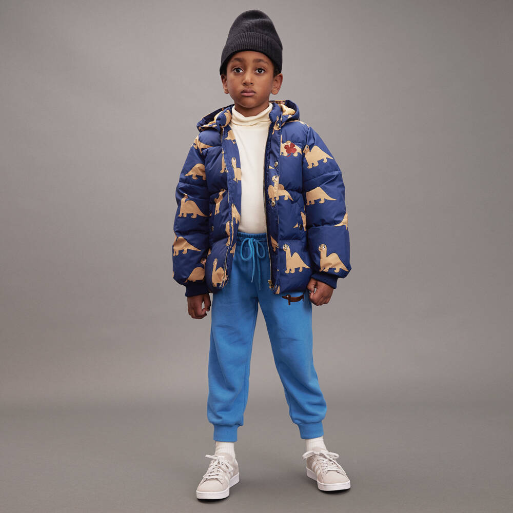 Mini Rodini-Boys Navy Blue Dinosaur Print Puffer Jacket | Childrensalon