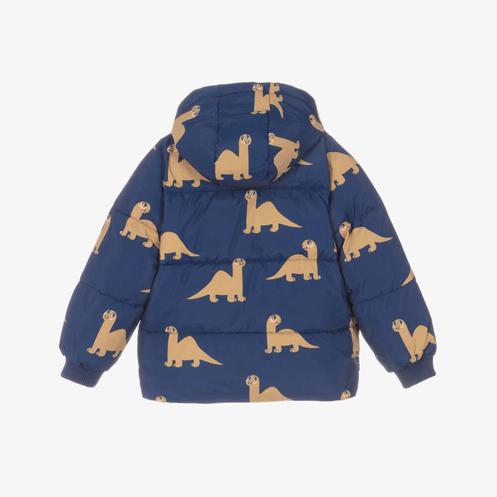 Mini Rodini-Boys Navy Blue Dinosaur Print Puffer Jacket | Childrensalon