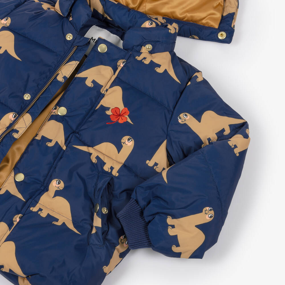 Mini Rodini-Boys Navy Blue Dinosaur Print Puffer Jacket | Childrensalon