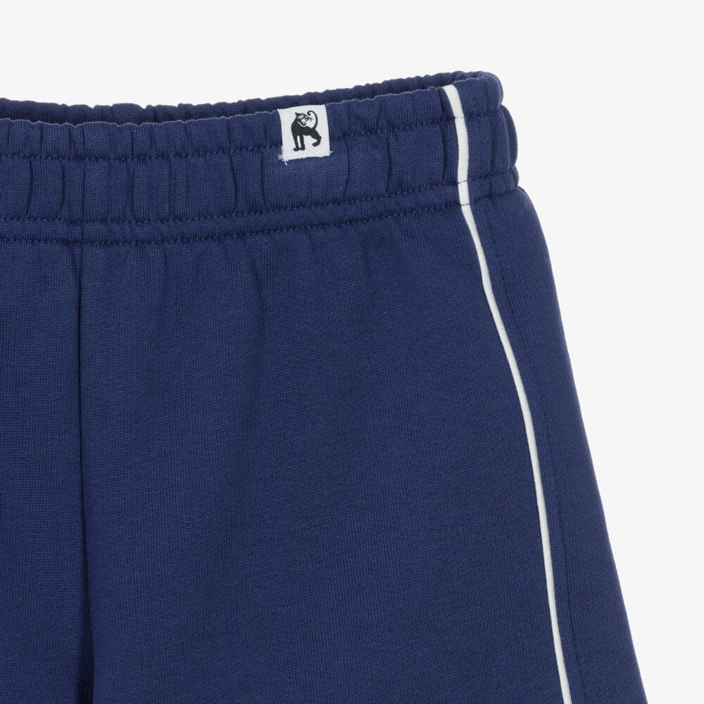 Mini Rodini-Boys Navy Blue Jersey Shorts with White Piping | Childrensalon