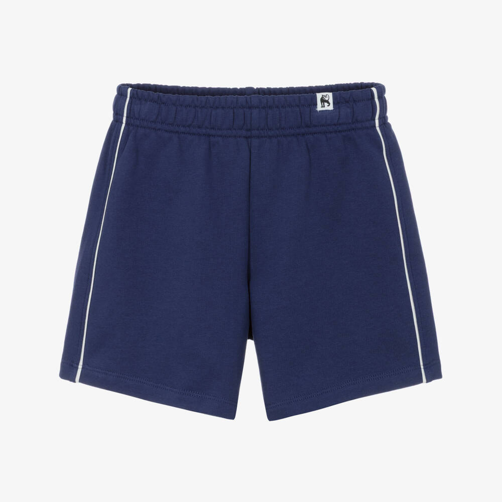Mini Rodini-Boys Navy Blue Jersey Shorts with White Piping | Childrensalon