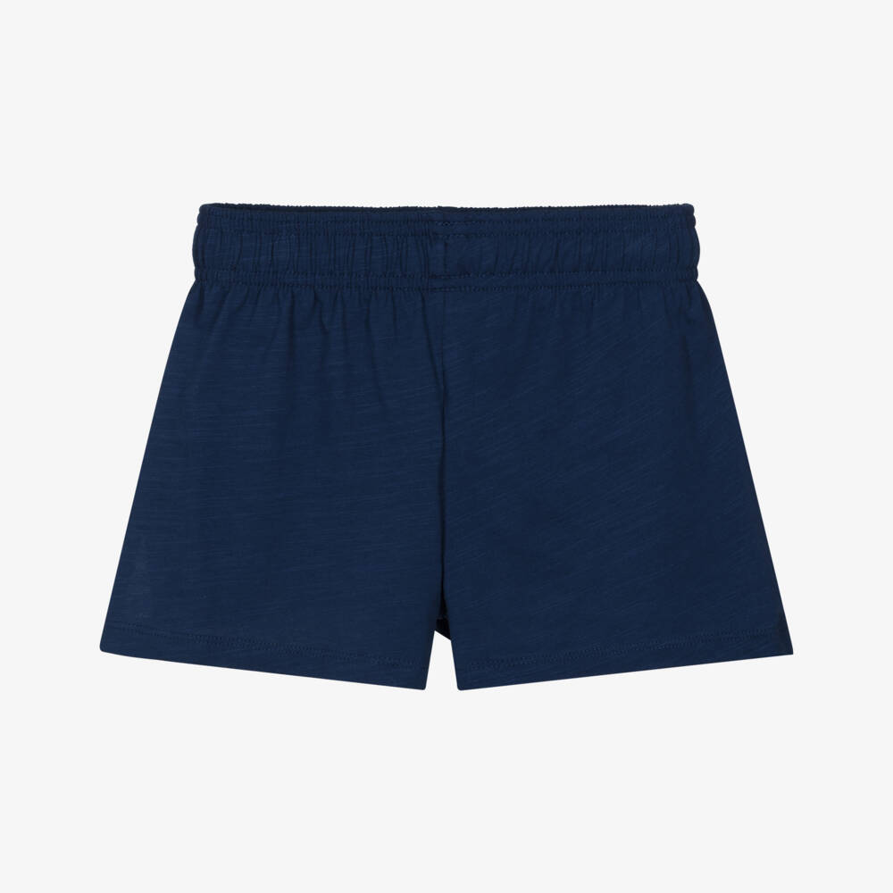 Mini Rodini-Boys Navy Blue Organic Cotton Shorts with Planet Logo Patch | Childrensalon
