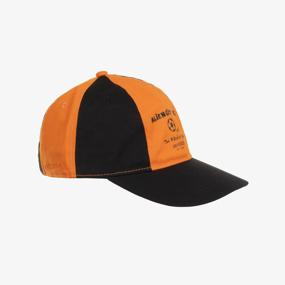 Mini Rodini-Boys Orange & Black Alien City FC Baseball Cap | Childrensalon