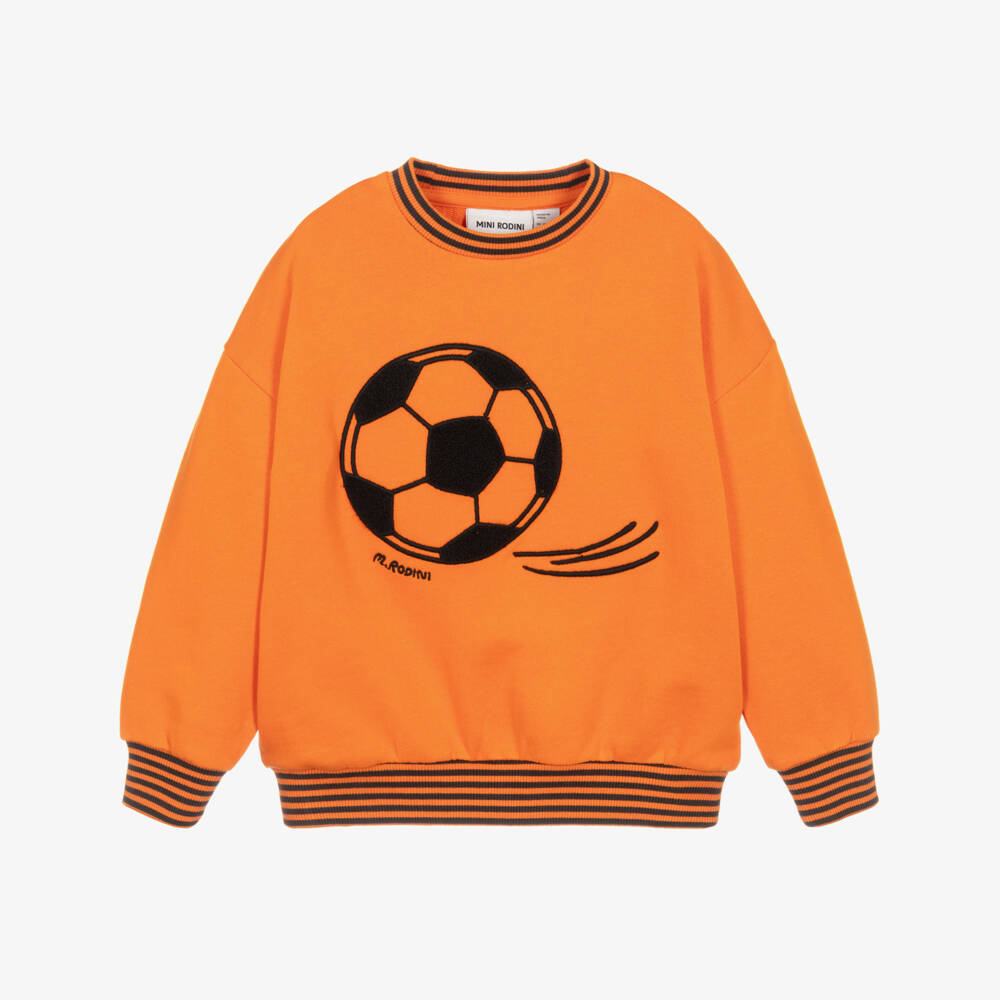 Mini Rodini-Boys Orange Sweatshirt with Fuzzy Football | Childrensalon