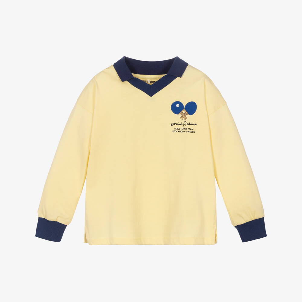 Mini Rodini-Boys Pale Yellow Table Tennis Print Long Sleeve Top | Childrensalon