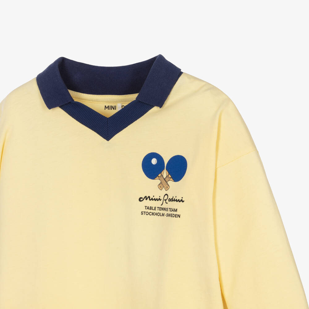 Mini Rodini-Boys Pale Yellow Table Tennis Print Long Sleeve Top | Childrensalon