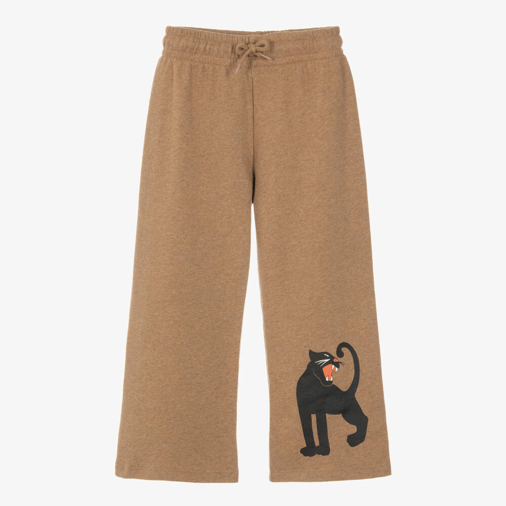 Mini Rodini-Boys Sand Brown Joggers with Panther Print | Childrensalon
