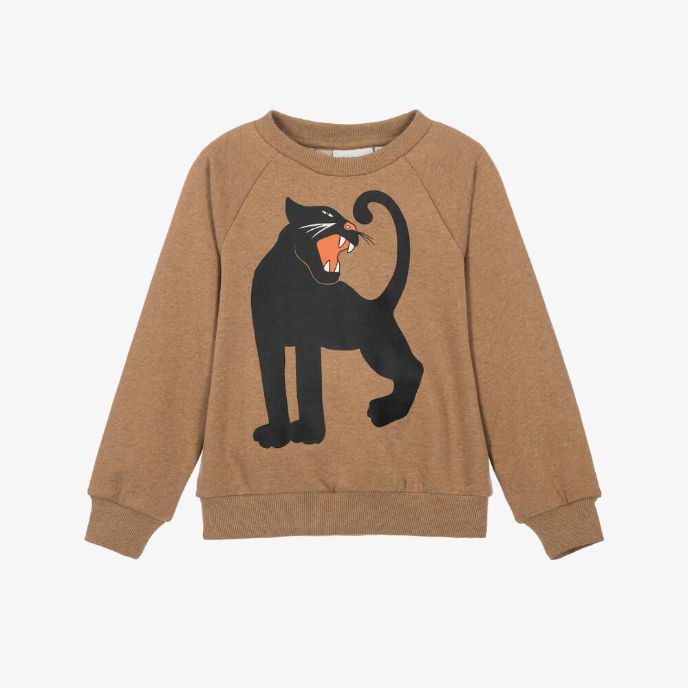 Mini Rodini-Boys Sand Brown Sweatshirt with Panther Print | Childrensalon