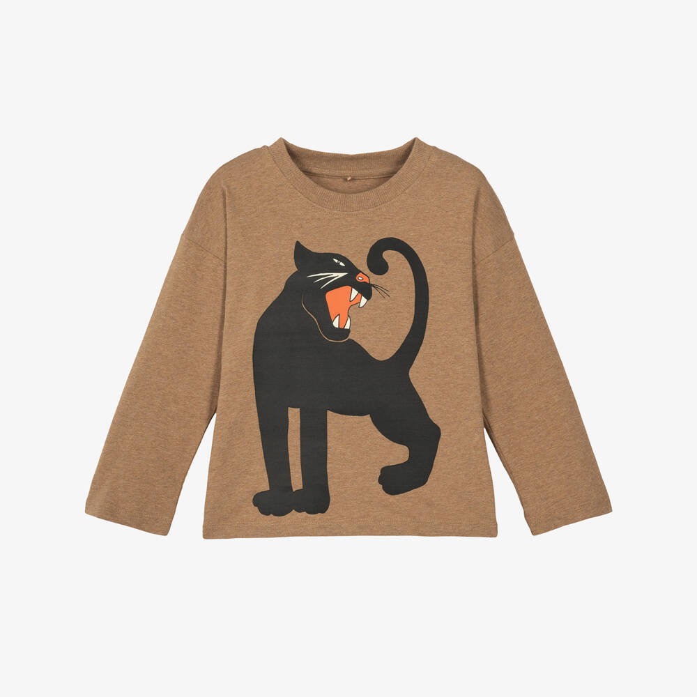Mini Rodini-Boys Sand Brown Top with Panther Print | Childrensalon