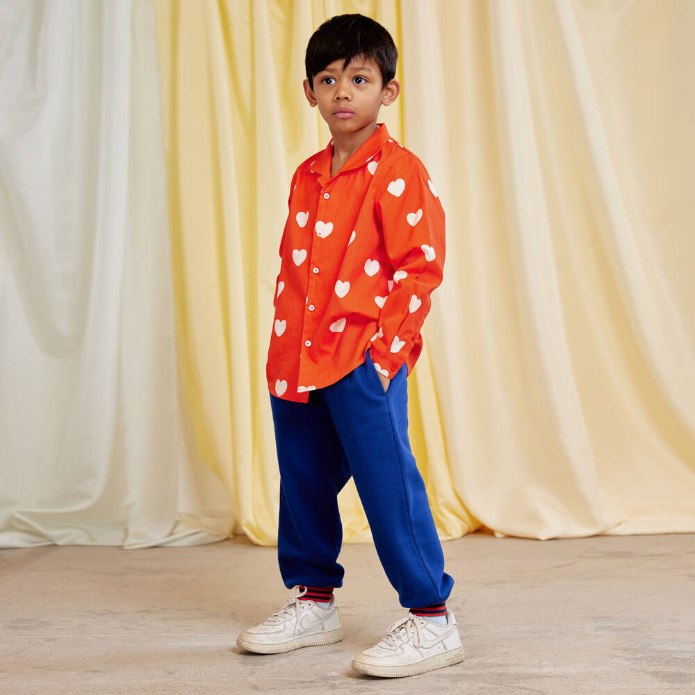 Mini Rodini-Bright Red Organic Cotton Shirt with Heart Print | Childrensalon