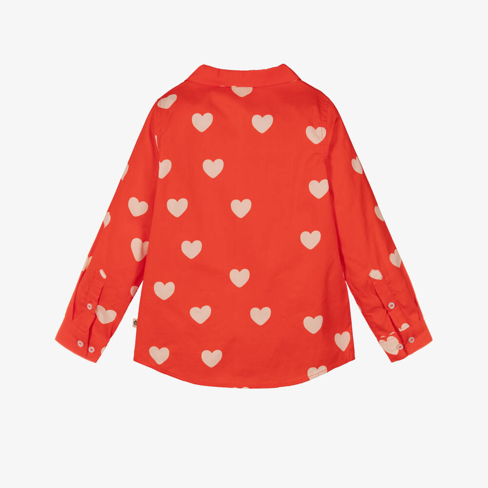 Mini Rodini-Bright Red Organic Cotton Shirt with Heart Print | Childrensalon
