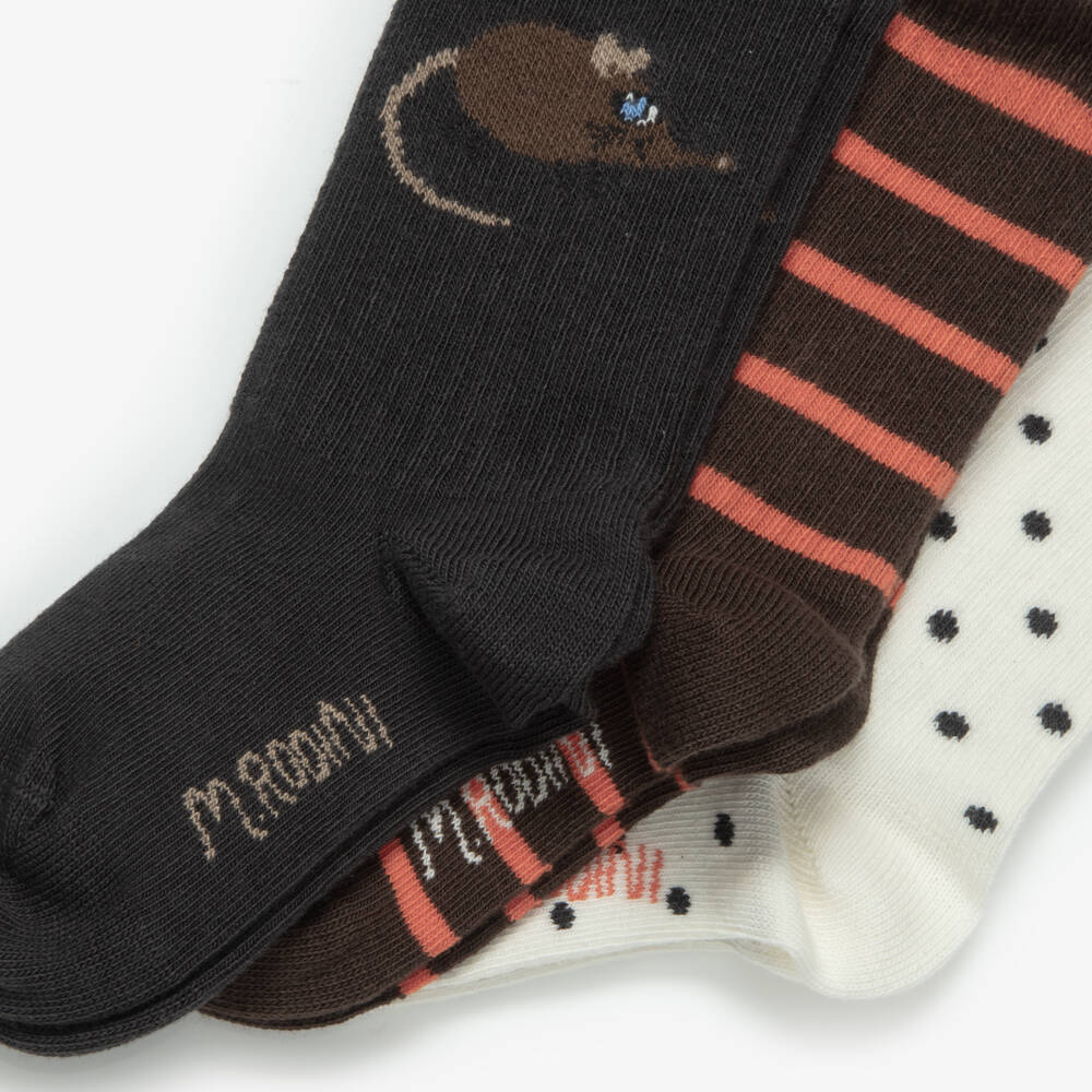 Mini Rodini-Brown & Black Organic Cotton Socks (3 Pack) | Childrensalon