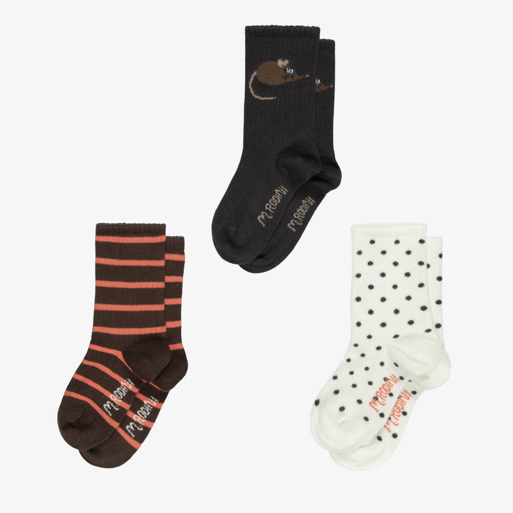 Mini Rodini-Brown & Black Organic Cotton Socks (3 Pack) | Childrensalon