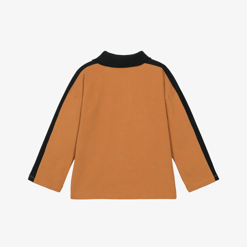Mini Rodini-Brown Racing Rabbit Organic Cotton Polo Shirt | Childrensalon