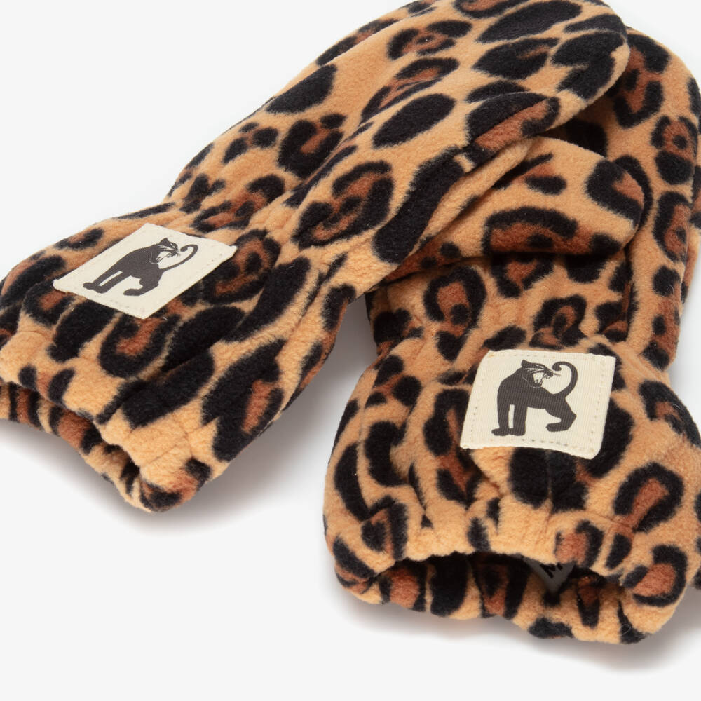 Mini Rodini-قفازات فليس بنقشة الفهد لون بني وبيج للبنات | Childrensalon