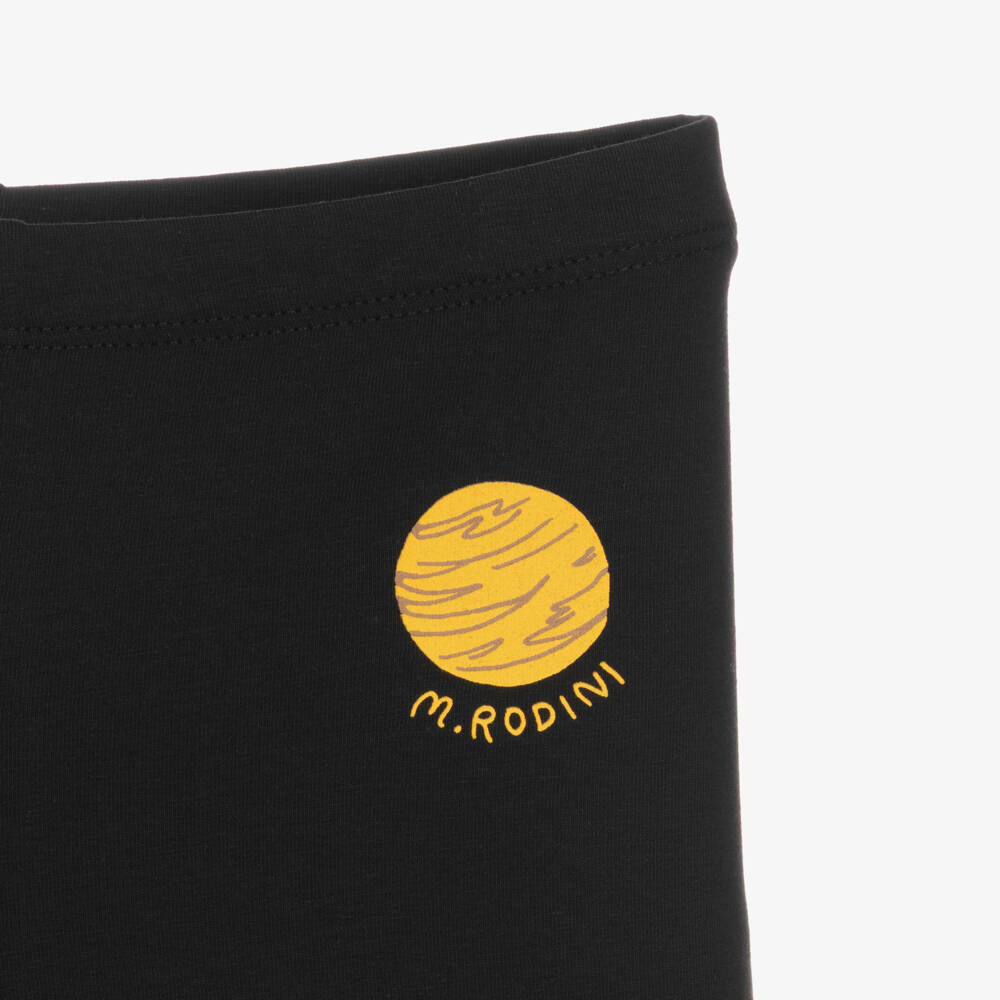 Mini Rodini-Girls Black Cotton Jersey Planet Logo Flared Trousers | Childrensalon