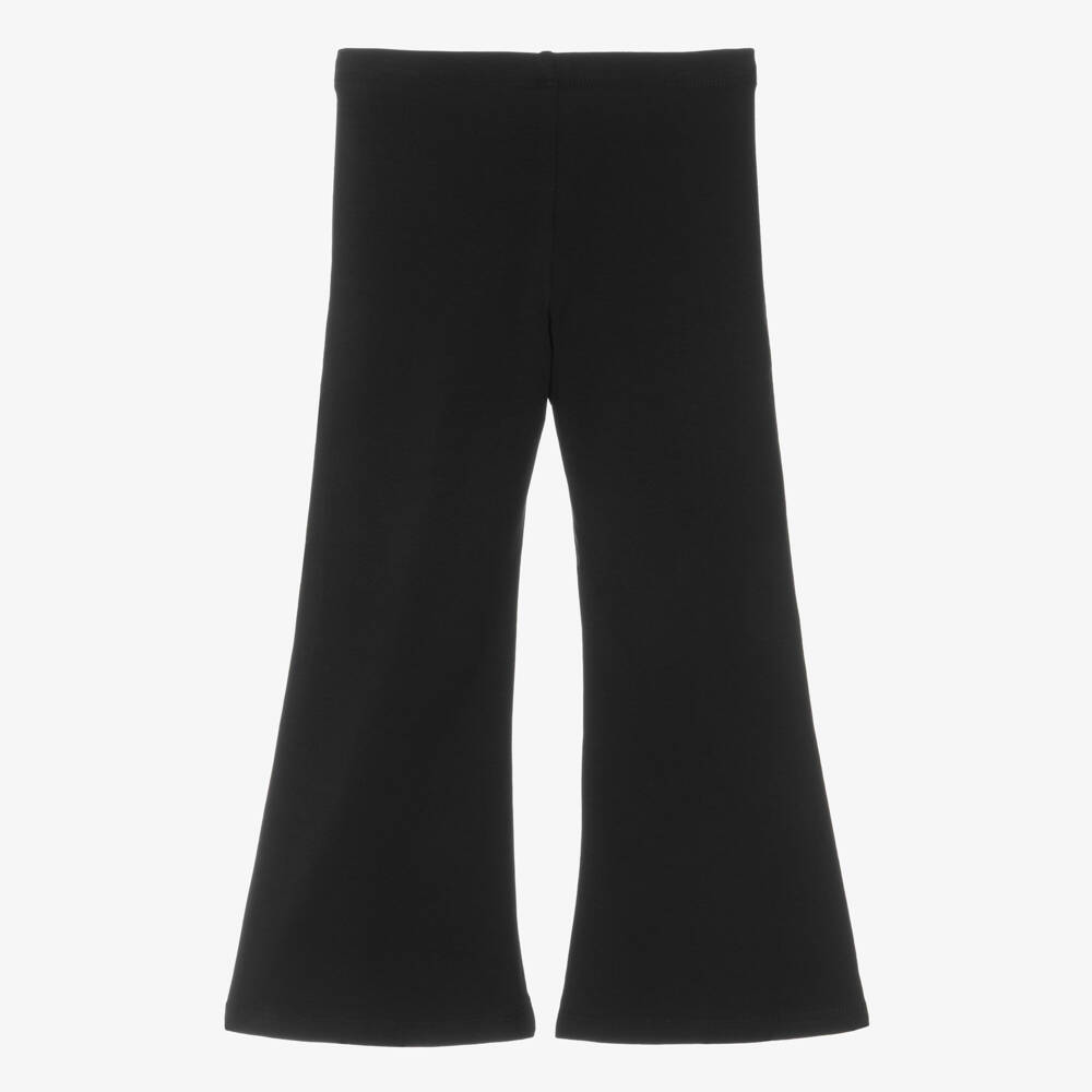 Mini Rodini-Girls Black Cotton Jersey Planet Logo Flared Trousers | Childrensalon