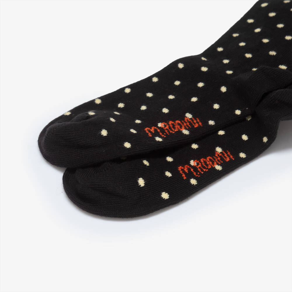 Mini Rodini-جوارب بنقاط بولكا لون أسود وعاجي مزينة بكشكش للبنات  | Childrensalon