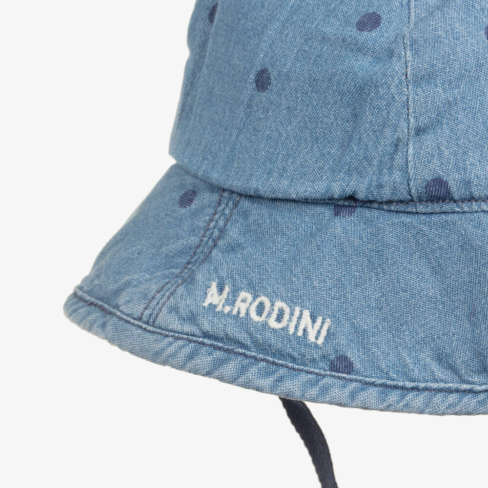 Mini Rodini-Girls Blue Denim Sun Hat with Polka Dots | Childrensalon