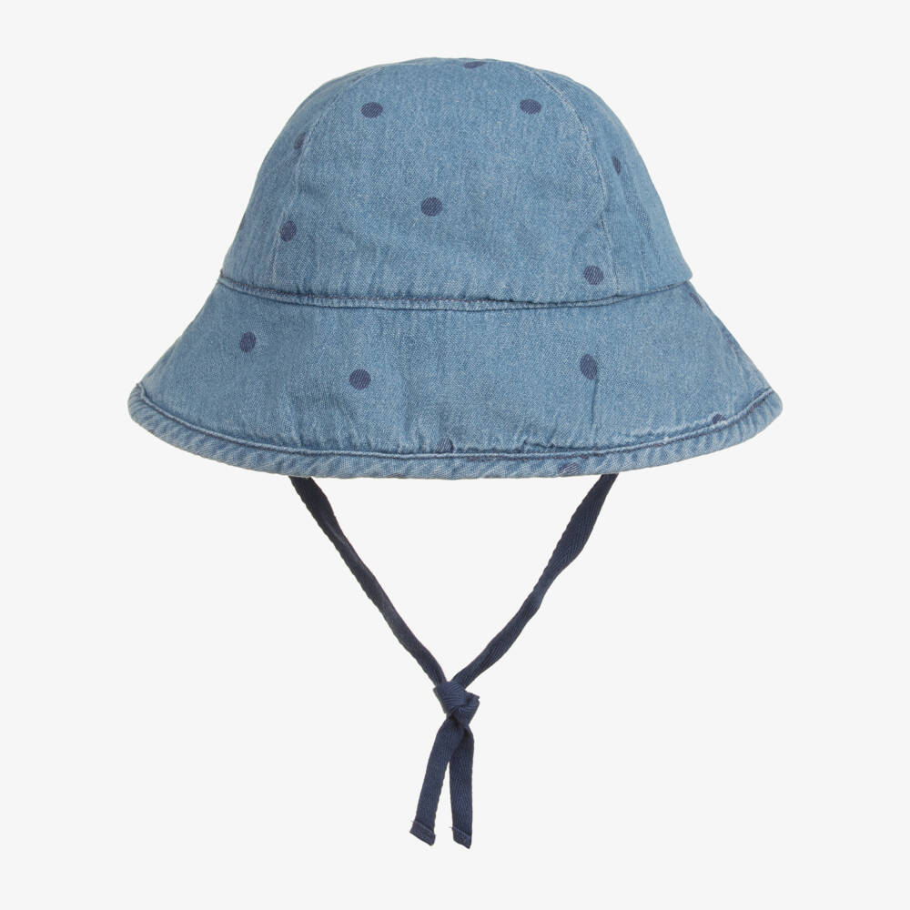 Mini Rodini-Girls Blue Denim Sun Hat with Polka Dots | Childrensalon