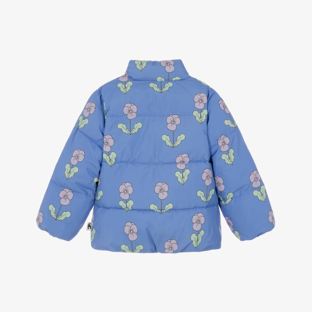 Mini Rodini-Girls Blue Puffer Coat with Viola Print | Childrensalon