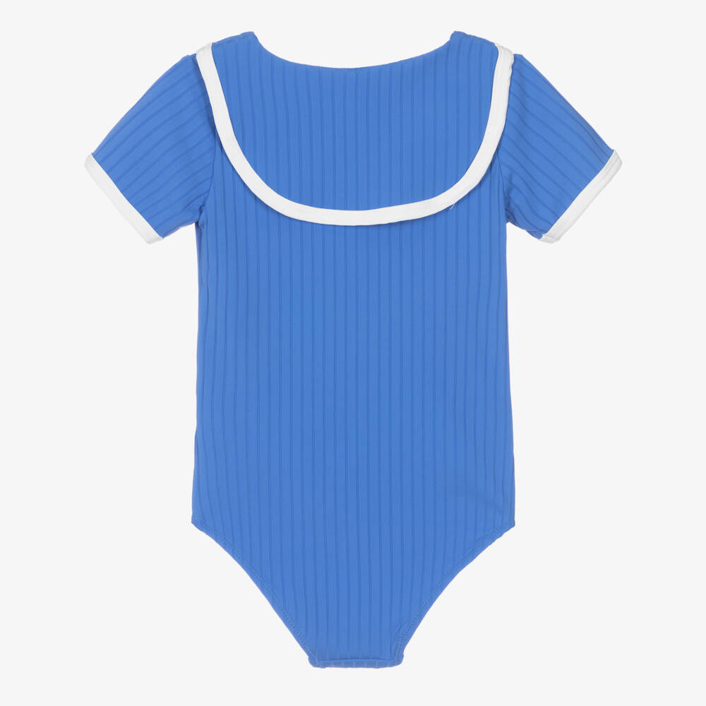 Mini Rodini-Girls Blue Ribbed Swimsuit (UPF 40+) | Childrensalon