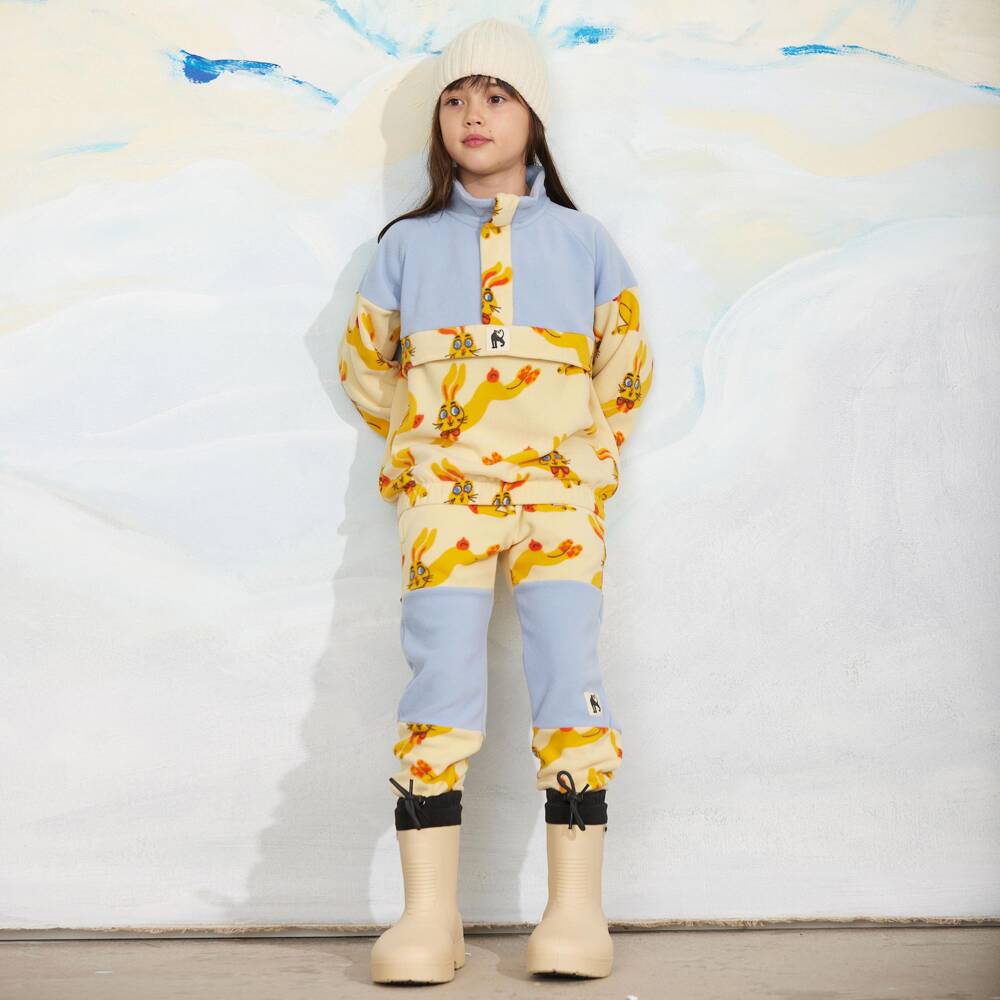 Mini Rodini-Girls Blue & Yellow Rabbit Print Fleece Sweatshirt | Childrensalon